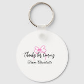 来てくれてありがとう - 名前 - テキストメッセージ - ピンクの蝶結び f キーホルダー (裏面)