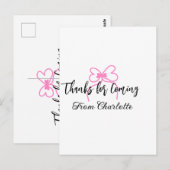 来てくれてありがとう - 名前（テキスト） - ピンクの蝶リボン ポストカード (正面/裏面)