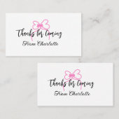 来てくれてありがとう 名前 テキスト メッセージ ピンクの蝶ネクタイ f 名刺 (正面/裏面)