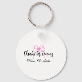来てくれてありがとう 名前 テキスト メッセージ ピンクの蝶リボン f キーホルダー