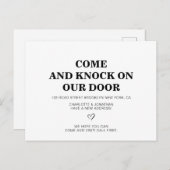 来とドアをノックするブラックシンプルの新しいアドレス 案内ポストカード (正面/裏面)