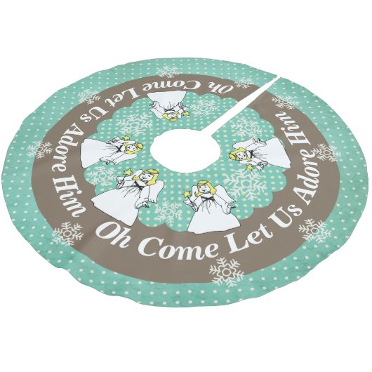 来られた天使はOh私達を崇拝します彼を木のスカート可能にしました ブラッシュドポリエステルツリースカート (アングル)