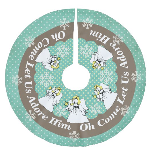 来られた天使はOh私達を崇拝します彼を木のスカート可能にしました ブラッシュドポリエステルツリースカート (正面)