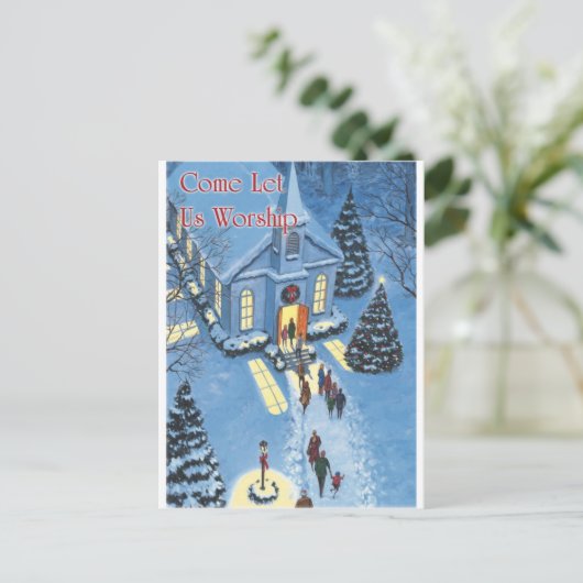 来られる私達をクリスマス教会を崇拝することを許可して下さい シーズンポストカード (スタンド正面)