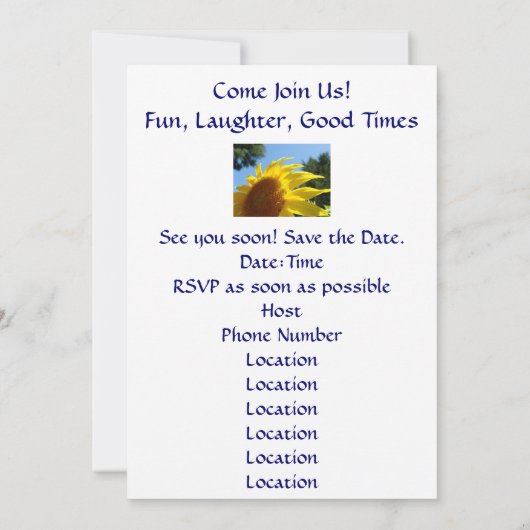 来られる私達を結合して下さい! パーティの招待状のイベントのヒマワリ 招待状 (裏面)