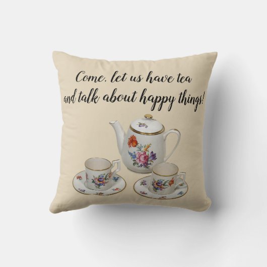 来られる、私達を食べ、茶を幸せな事述べています許可して下さい クッション (裏面)