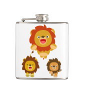 「来るぞ!!」かわいいアニメライオン3兄弟 ヒップフラスコ (正面)