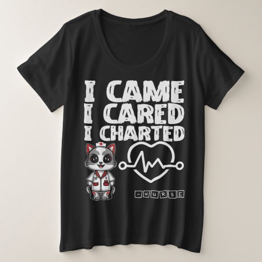 来キャット気にチャートドナース猫 プラスサイズTシャツ (デザイン正面)