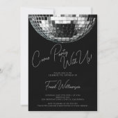 来モダン黒ディスコのボール誕生日 招待状 (正面)