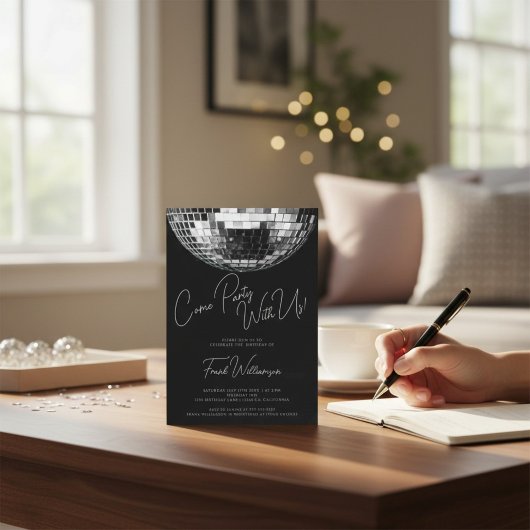 来モダン黒ディスコのボール誕生日 招待状