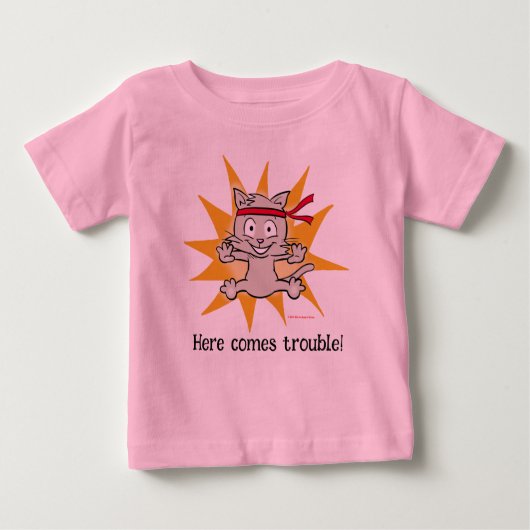 「来困ったな!」 -おもしろいかわいい子猫のトップ ベビーTシャツ (正面)