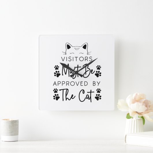 来場者は猫ことわざ スクエア壁時計 (ホーム)