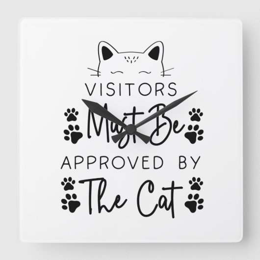 来場者は猫ことわざ スクエア壁時計 (正面)