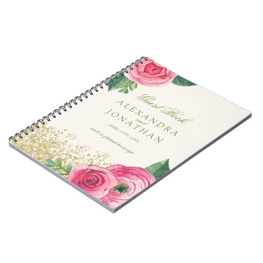 来客名簿を結婚している水彩画のバラ ノートブック (左側)