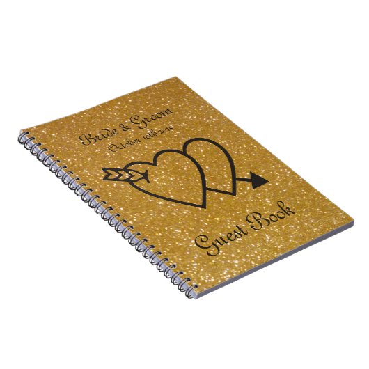 来客名簿|の二重ハートおよび矢を結婚する金ゴールド ノートブック (右側)