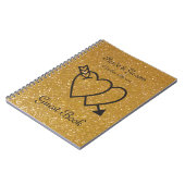 来客名簿|の二重ハートおよび矢を結婚する金ゴールド ノートブック (左側)