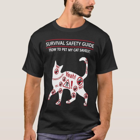 来客時の猫撫でガイド　サバイバル＆安全ガイド Tシャツ (正面)