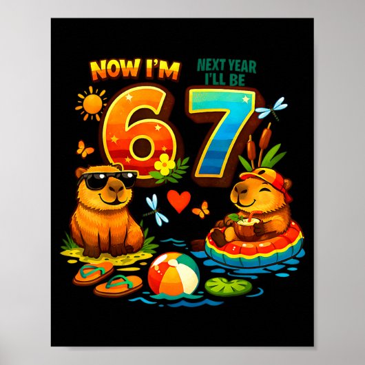来年で7歳 カピバラ 67 誕生日 6歳 ポスター (正面)