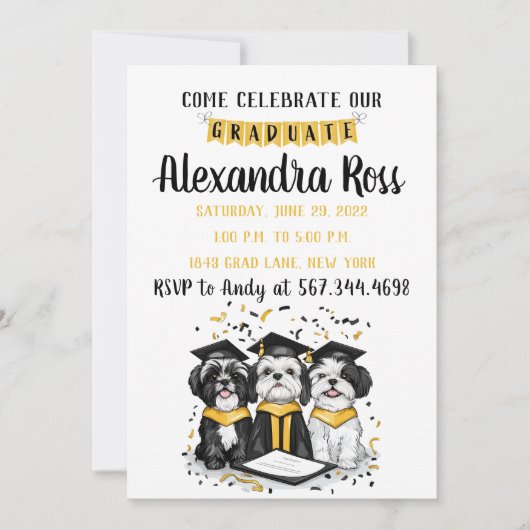 来祝卒業生シーズー（犬）Tzu Dogs 招待状 (正面)