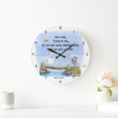 来私と私はマタイ与え11:28 ラージ壁時計 (ホーム)