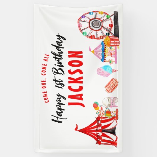 来1つすべてカーニバルサーカス子供の誕生日 横断幕 (縦)