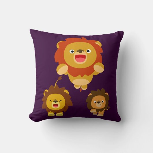 「来!」 かわいい漫画ライオンズピロー3つ クッション (正面)
