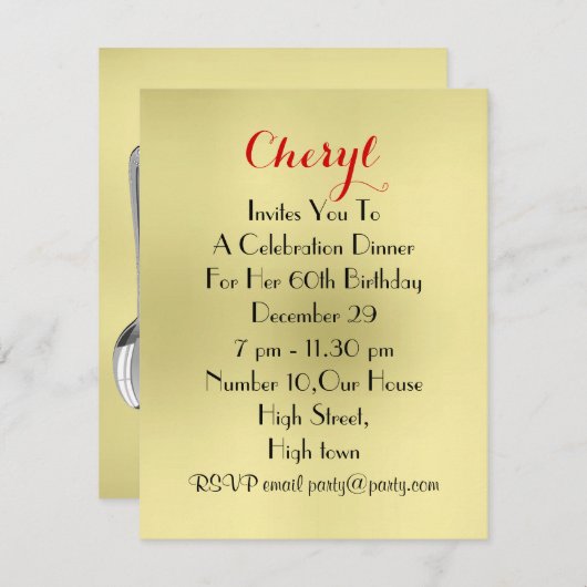 来Dine With Me Dine Dinner Place Setting 招待状 (正面/裏面)