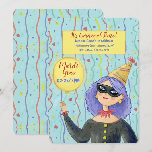 来Mardi Grasパーティー 招待状 (正面/裏面)