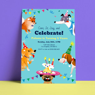 来Sit, Stay Birthday Party Invitation 招待状