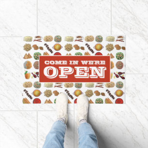 来We're'Openインディアンレストランカフェ食品 ドアマット