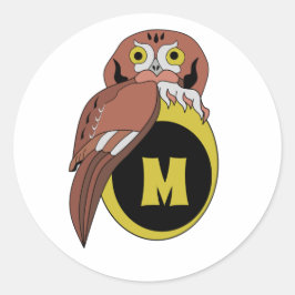 東お洒落絶叫フクロウモノグラム ラウンドシール