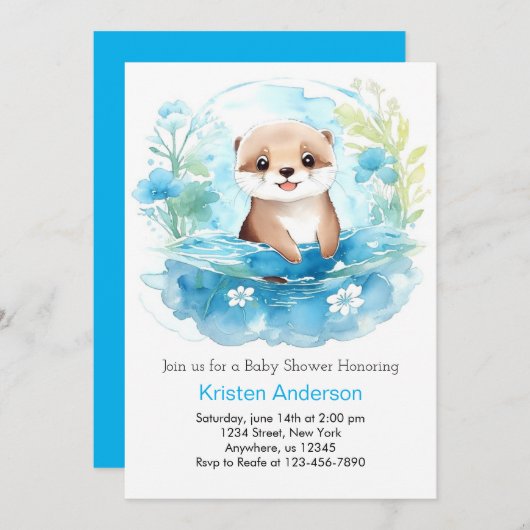 東お洒落色の野草少年の赤ちゃんシャワー 招待状 (正面/裏面)