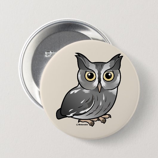 東のアメリカオオコノハズク(灰色段階) 缶バッジ (正面&裏面)