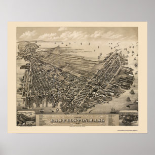 東のボストンのMAのパノラマ式の地図- 1879年 ポスター