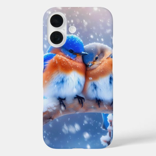 東の青い鳥が雪の枝で寄り添う Case-Mate iPhoneケース (裏面)