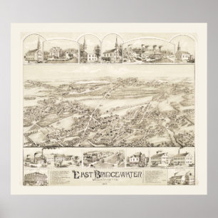 東のBridgewaterのヴィンテージの地図、1887年からの固まり ポスター