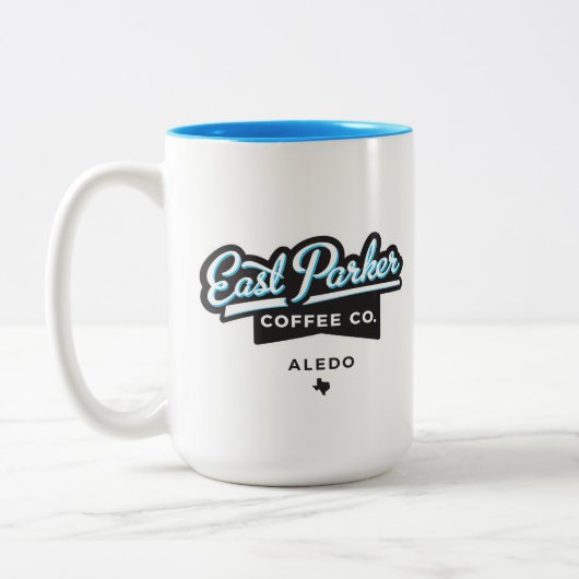 東のParkerの原稿のロゴのコーヒー・マグのコップ ツートーンマグカップ (左)