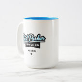 東のParkerの原稿のロゴのコーヒー・マグのコップ ツートーンマグカップ (正面左)