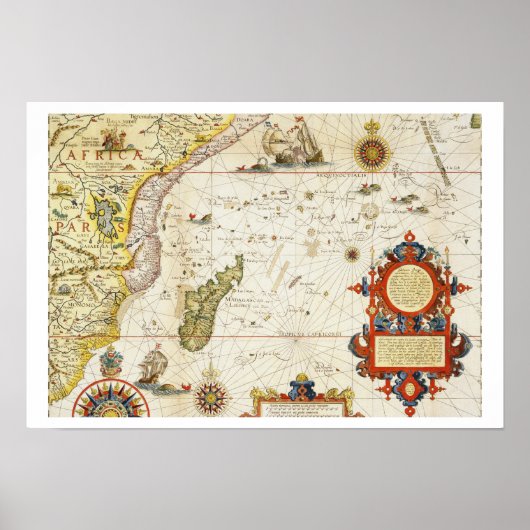 東アフリカとマダガスカルの地図1596 (hand colo) ポスター (正面)