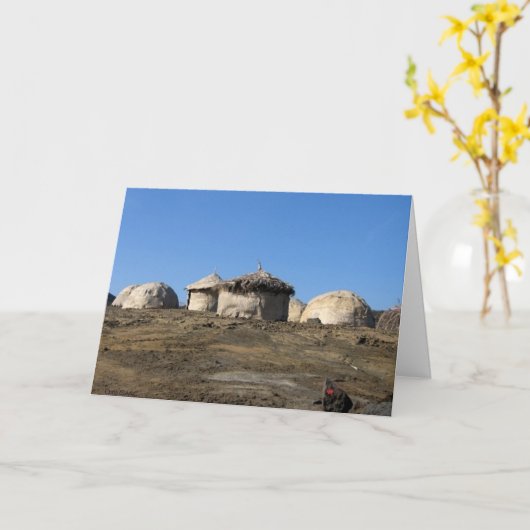 東アフリカの小屋 カード (黄色い花)