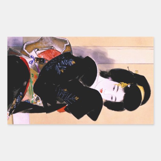 東カッコいい伝統的芸者女芸 長方形シール (正面)