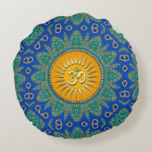 東サンブルー王室のティール（緑がかった色）OM瞑想 ラウンドクッション (裏面)