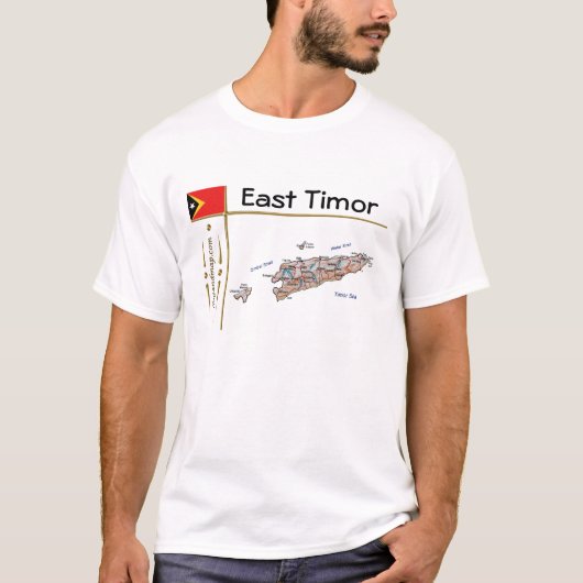 東ティモールの地図+旗+タイトルTシャツ Tシャツ (正面)