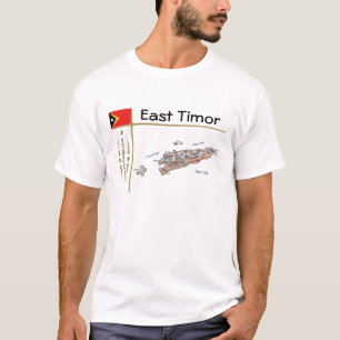 東ティモールマップ+フラグ+タイトルTシャツ Tシャツ
