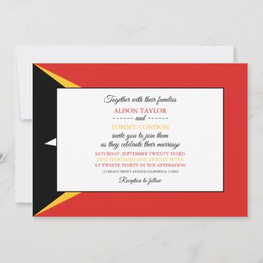 東ティモール国旗、東ティモール結婚国旗 招待状 (正面)