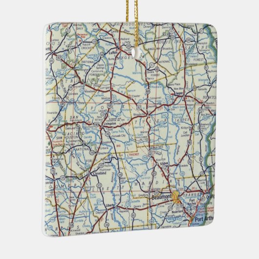 東テキサス州のクリスマス装飾品とヴィンテージマップ セラミックオーナメント (右)
