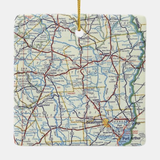東テキサス州のクリスマス装飾品とヴィンテージマップ セラミックオーナメント (裏面)