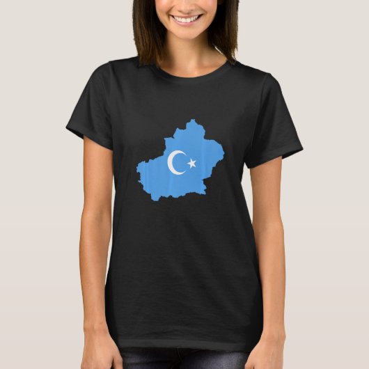 東トルキスタンの国旗の地図 Tシャツ (正面)