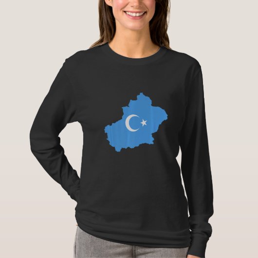 東トルキスタンの旗地図 Tシャツ (正面)