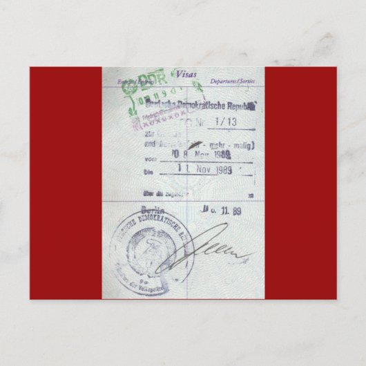 東ドイツ共産主義のビザと入国切手 ポストカード (正面)